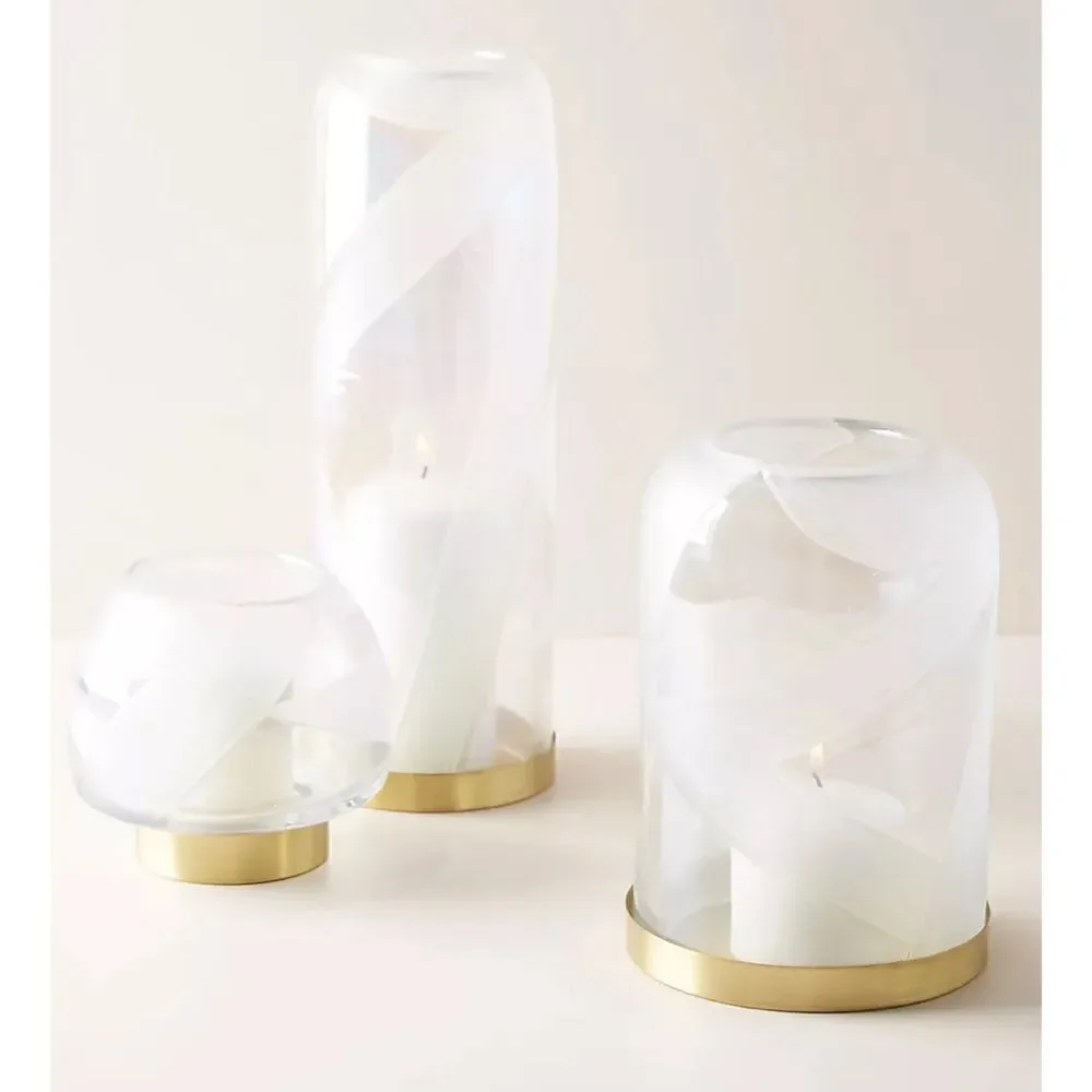 Anthropology Icy Ribbon Hurricane Candle Holder/ RARE